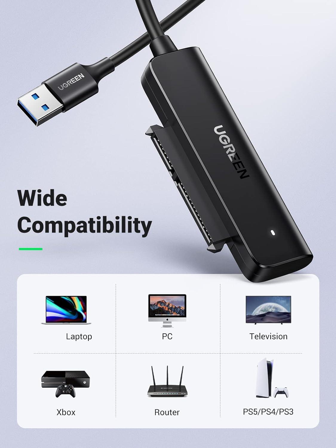 70609 UGREEN USB 3.0 to SATA Adapter, 2.5 Hard Drive Reader